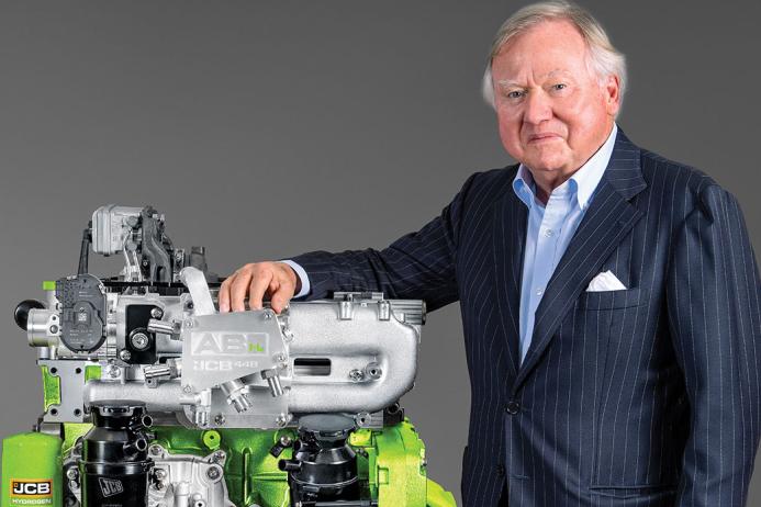 JCB chairman Lord Bamford with hydrogen engine