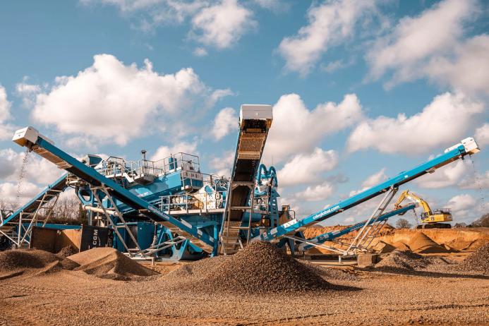 The wash plant produces three clean aggregate grades
