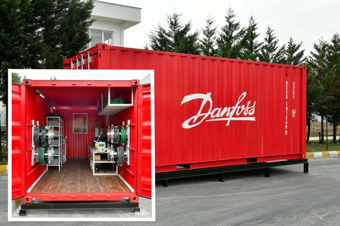 Danfoss on-site hose assembly workshops are fully equipped mobile containers stocked with the specific Danfoss hoses, fittings, and tooling to suit the specific needs of work sites