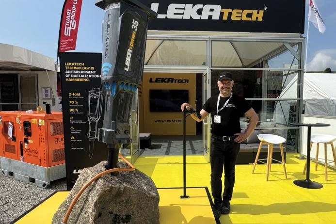 Antti Anttila, chief executive officer of Lekatech Oy, with the new Leka Toras 35 electric hammer