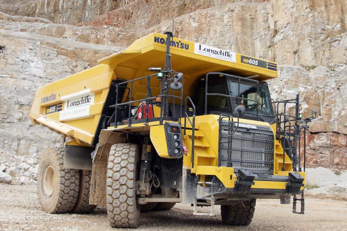 The new Komatsu HD605-8 goes to work in Longcliffe’s Brassington Moor Quarry