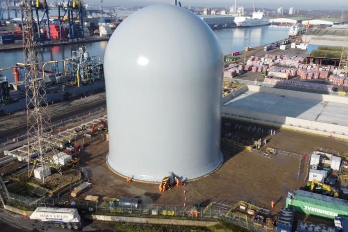 The 45m tall x 32m diameter dome silo will eventually store 30,000 tonnes of cement