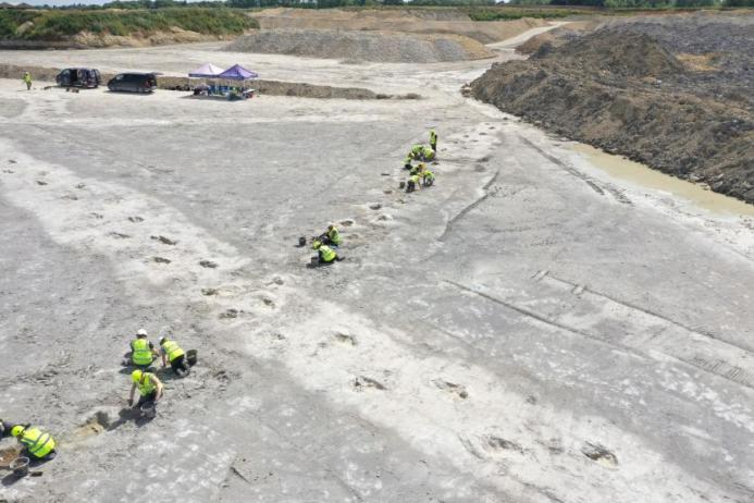 Excavation of the dinosaur tracks at Dewars Farm Quarry. Photo: University of Birmingham