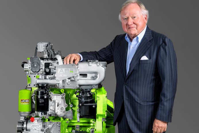 Lord Bamford pictured with JCB’s hydrogen combustion engine