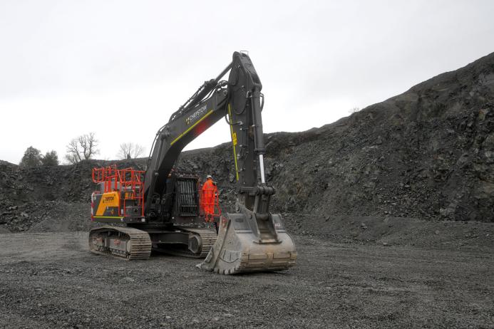 Tarmac’s new-generation Volvo EC500 crawler excavator at Dolyhir Quarry