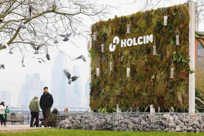The Holcim UK Sustaina-billboard near the company’s site in Greenwich, London