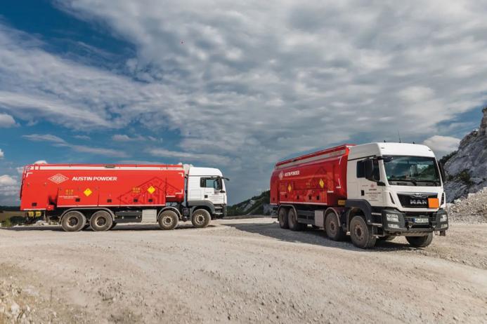 Austin Powder modern bulk explosives trucks in Germany
