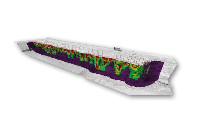 3D bench model – with GPS data of boreholes and burden heat map