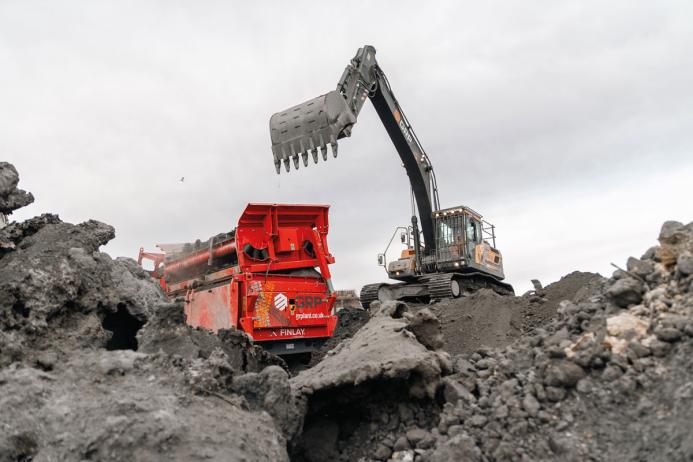 Finlay 595 screen and Hyundai HX300AL excavator