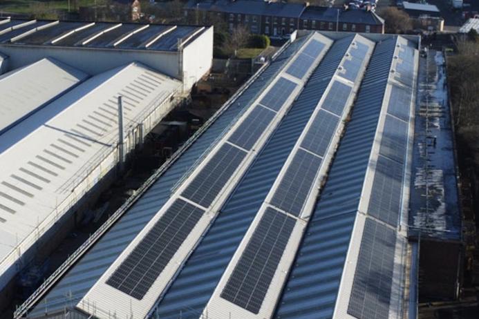 Part of the new solar PV system at Komatsu UK’s Birtley facility