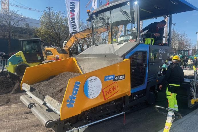 The new Ammann eABG 4820 electric-drive paver on demonstration at bauma