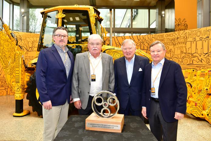 L-R: Sellick Equipment president Colin Sellick, Sellick Equipment co-founder Howard Sellick, JCB chairman Anthony Bamford, and Sellick Equipment co-founder David Sellick 