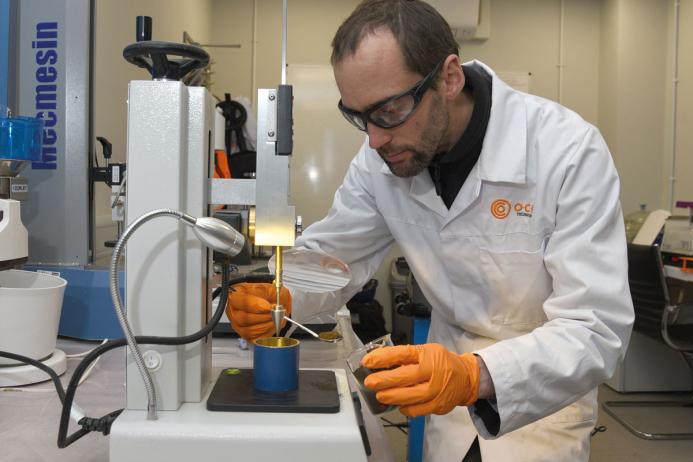 O.C.O’s Dr Peter Gunning carrying out trials at the company’s R&D laboratory
