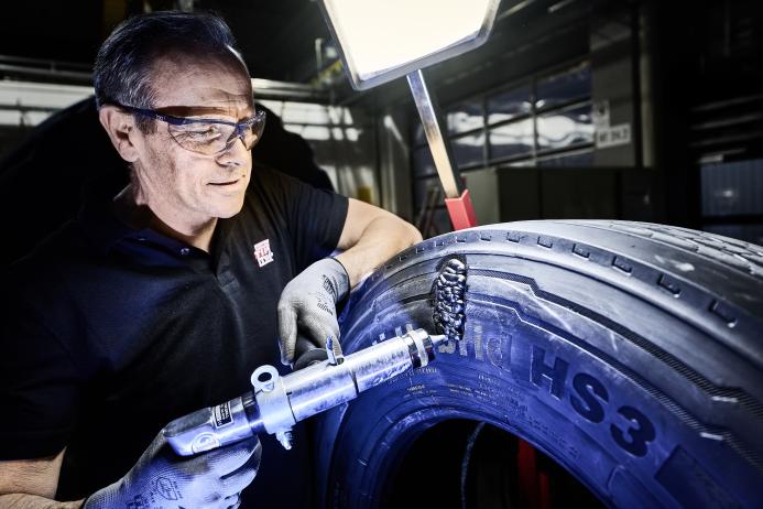 A Rema Tip Top truck tyre repair in progress