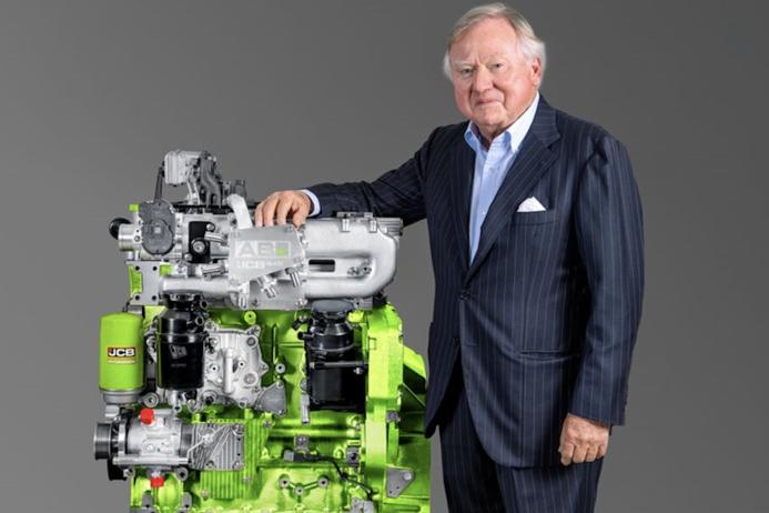 JCB chairman Anthony Bamford with one of the company’s hydrogen engines