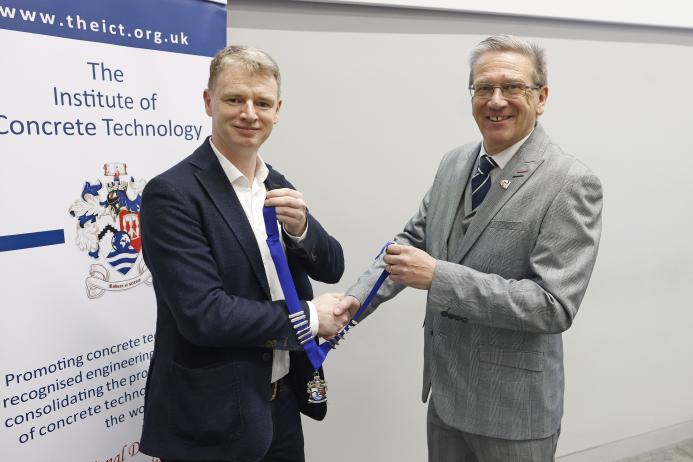 L-R: John Reddy receiving the ICT President’s chains of office from outgoing President Colin Nessfield