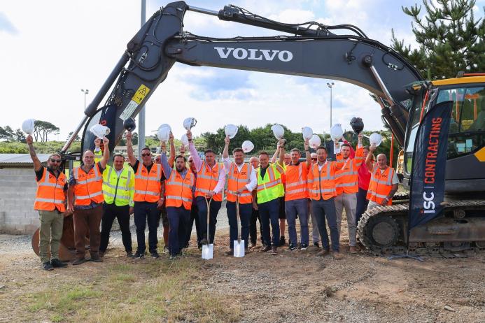 Members of the GRS team with Martin Riley (yellow vest) at the Mousehole AFC ground-breaking ceremony 