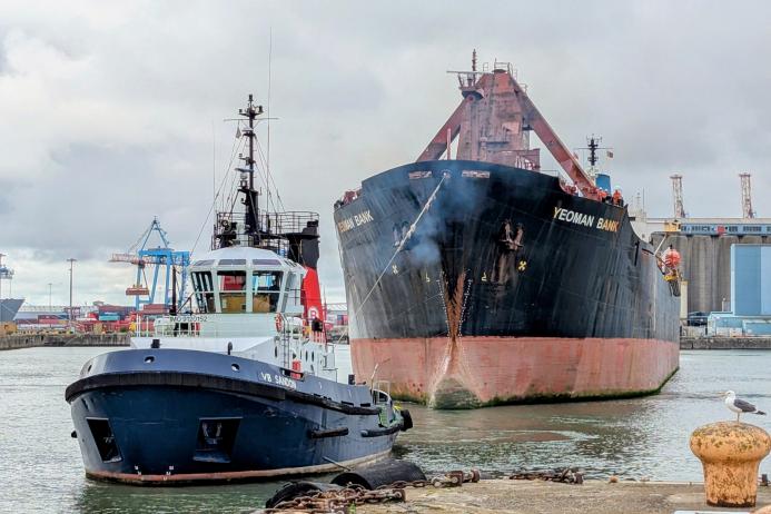 ‘Yeoman Bank’ departing Port of Liverpool’s Gladstone Dock into the river Mersey following its last-ever cargo shipment