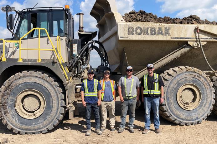 L-R: Scott Ritchie, foreman for Boden Sand & Gravel; Ryan Skjonsberg, operator for Boden S&G; Brad Boden, supervisor for Boden S&G; and Scott Letkeman, Headwater Equipment salesman
