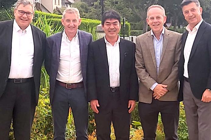 L–R: Tito Baldan, senior general manager of European distribution management, Komatsu Europe International; Tim Shanahan, managing director of McHale Plant Sales; Tadashi Maeda, managing director and chief executive officer of Komatsu Europe International; Michael McHale, chairman of McHale Plant Sales; and Göksel Güner, chief operating officer of Komatsu Europe International