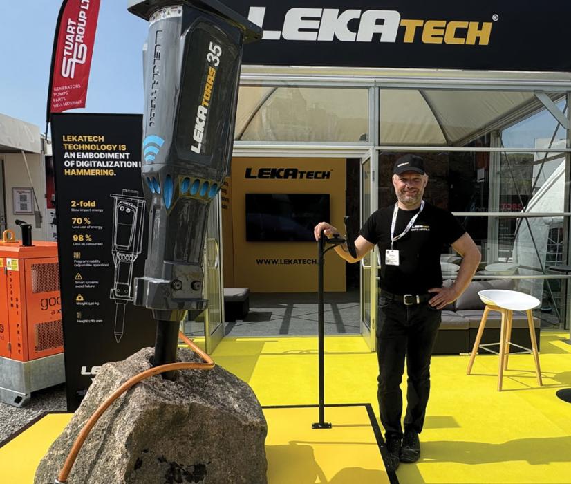 Antti Anttila, chief executive officer of Lekatech Oy, with the new Leka Toras 35 electric hammer