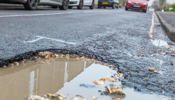 Latest ALARM Survey shows local roads investment is still falling short. Photo: Geoff Smith/Alamy stock photo Pothole