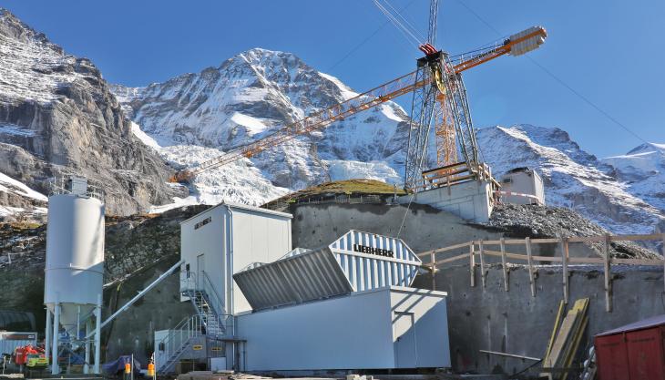 The Liebherr Compactmix 1.0 is producing concrete at a height of 2,340m for one of the largest aerial cableway projects in European history Liebherr Compactmix 1.0 concrete mixing plant