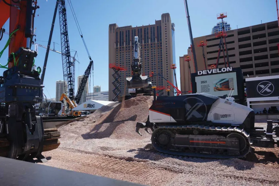 Develon demonstrating their upgraded Concept X2 smart construction cloud platform at Conexpo 2023