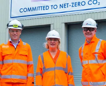 Mexican Ambassador to the UK H.E. Josefa González Blanco Ortiz Mena (centre) with Phil Baynes-Clarke, director of cement operations for the UK (left of photo), and Martin Casey, director of public affairs and social impact Europe (right of photo)