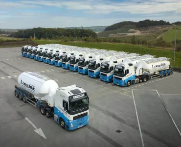 Aerial view of Longcliffe’s new fleet of Volvos