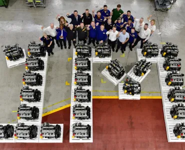 Employees at JCB Power Systems in Foston, Derbyshire, celebrate the production of JCB’s one-millionth engine