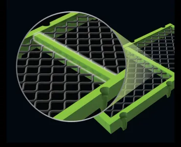 The advanced polyurethane (PU) strip variant increases the screen media’s durability, extending its lifespan and effectiveness in wet and corrosive environments