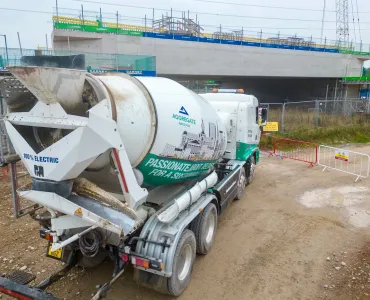 Electric truckmixer at Chattle Hill for the 1 million cubic metres concrete pour milestone