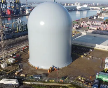The 45m tall x 32m diameter dome silo will eventually store 30,000 tonnes of cement