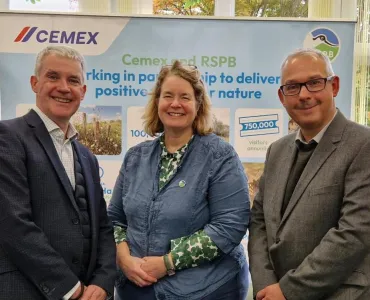 L-R: Martin Casey, director of communications and public affairs, Cemex; Beccy Speight, chief executive officer, RSPB; and Andy Spencer, vice-president of sustainability and corporate affairs, Cemex