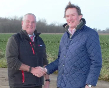 L-R: Peter Andrew, development consultant for Hills Quarry Products; and Adam Pratt, development director with Urban&Civic, celebrate signing the lease agreement for the airfield site
