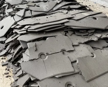 The pressed silt cakes produced by SunAggregates’ new filter press at their site in Thetford