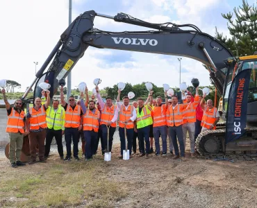Members of the GRS team with Martin Riley (yellow vest) at the Mousehole AFC ground-breaking ceremony 