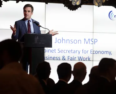 Daniel Johnson MSP, Shadow Cabinet Secretary for Economy, Business and Fair Work, speaking at the launch of ‘The Economic Contribution of Primary Aggregates in Scotland’ report. Photo: David Cheskin