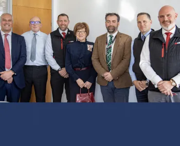 L–R: Steve Huntley, divisional managing director, Hills Quarry Products; Alex Henderson, company secretary; Mark Tinson, divisional managing director, Hills Homes; Dame Sarah Troughton, Lord Lieutenant of Wiltshire; Neil Pollard, divisional managing director, Hills Waste Solutions; Ed Dodd, chief executive; and Mike Hill, chairman
