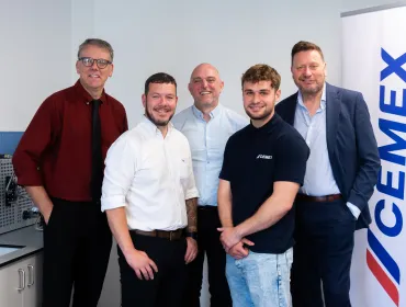 L–R: Andy Lees (senior director of curriculum, innovation, and construction at BMet), Howard Reid (lead fitter with Cemex UK), Christian Vale (senior operations manager at Cemex UK), George Howell (apprentice fitter with Cemex UK), and Lex Russell (materials managing director at Cemex UK)