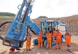 The new Epiroc FlexiROC D55 drill rig in Longcliffe’s corporate colours