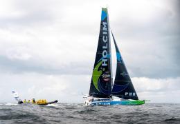 Holcim-PRB’s GO CIRCULAR heading out to the start line of the Vendée Globe round-the-world yacht race 