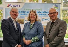 L-R: Martin Casey, director of communications and public affairs, Cemex; Beccy Speight, chief executive officer, RSPB; and Andy Spencer, vice-president of sustainability and corporate affairs, Cemex