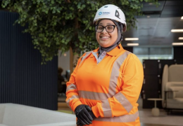 Tarmac’s Amall Saleh wearing the new PPE hijab under her hard hat