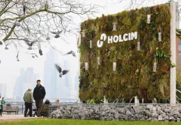 The Holcim UK Sustaina-billboard near the company’s site in Greenwich, London