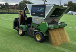 Replay Maintenance laying down Holcim UK’s ProPitch 2EW sports sand containing a proportion of recycled material