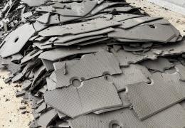 The pressed silt cakes produced by SunAggregates’ new filter press at their site in Thetford