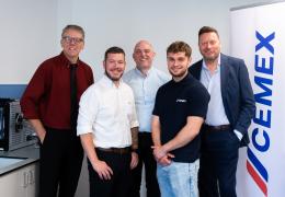 L–R: Andy Lees (senior director of curriculum, innovation, and construction at BMet), Howard Reid (lead fitter with Cemex UK), Christian Vale (senior operations manager at Cemex UK), George Howell (apprentice fitter with Cemex UK), and Lex Russell (materials managing director at Cemex UK)