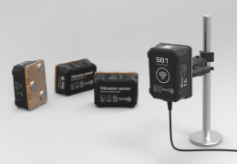 ReVibe Energy’s latest product, the Anura SB1 sensor bridge (right), with Anura VS1 vibration sensors in the background 
